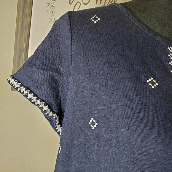 Talbots Navy Blue Embroidered Knit Top Blouse Size XP Plus Size Petite Boat Neck - Picture 12 of 15